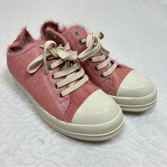 Rick Owens Women’s Lido Runway Low Sneaker Dusty Pink Cow Fur Shoes 11 - Picture 3 of 16